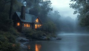 Cabin Wallpaper: Cozy Home in Nature, Forest Wallpaper, Lake