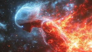 Celestial Being Wallpaper: Fire and Ice Fantasy Art for Desktop