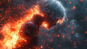 Burning Anime Character Wallpaper, HD Digital Art