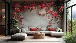 Red Flower Wall Wallpaper: Modern Home Interior Design Inspiration