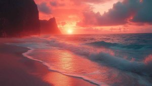 Sunset Beach 4k Wallpaper, Ocean Scenery, Nature Wallpaper