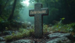 Tombstone Wallpaper: Dark Forest, Stone Cross, Memorial 4K, Background