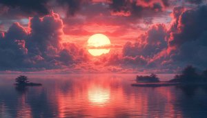 Pink Sunset Wallpaper: Lake View, Clouds, Sun Reflection