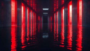 Abstract Red Neon Lights Hallway Reflections Wallpaper for Desktop
