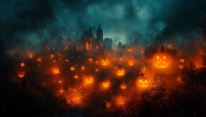 Halloween Pumpkin Wallpaper 4K, Spooky Castle Desktop Background