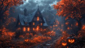 Halloween Wallpaper: Spooky Houses and Pumpkins HD Desktop Background