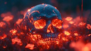 Skull Wallpaper: Glowing, Dark Fantasy, Flowers, Artistic, 4K Desktop