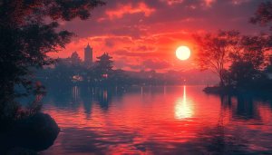 Red Sky Wallpaper, Lake Wallpaper, Evening Wallpaper, Sunset Wallpaper, 4k