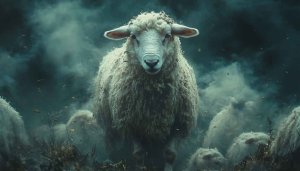 Sheep Wallpaper: Farm Animal, Woolly Coat, Ominous, Dark Background