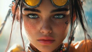 Steampunk Girl Wallpaper, Futuristic Portrait, High-Resolution, Eye Contact