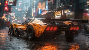Cyberpunk Car Wallpaper: Futuristic Vehicle in Rainy Neon City