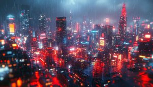 Cyberpunk City Wallpaper: Rainy Neon Night, 4k Wallpaper for Desktop