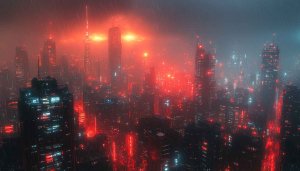 Cyberpunk City Wallpaper: Rainy Night, Neon Lights, 4K, Desktop
