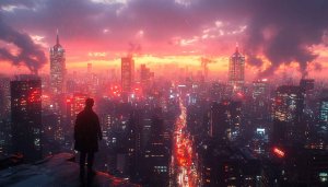 Cyberpunk City Wallpaper, Rainy Night, Urban Landscape, High-Resolution, 4k