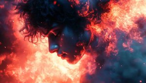 Fiery Portrait Wallpaper: Dramatic Flames, Person, 4K Resolution