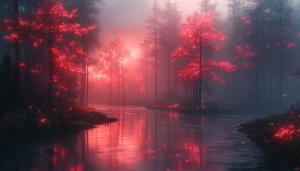 Red Forest Wallpaper, Dreamy Landscape Scenery, Aesthetic Nature, 4k