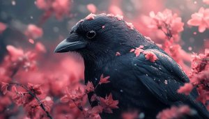 Raven Wallpaper: Bird with Cherry Blossoms Wallpaper for Desktop