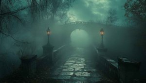 Mysterious Foggy Bridge Wallpaper, Dark Forest, Fantasy Landscape
