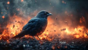 Raven Wallpaper: Dark Bird, Fire, 4K Wallpaper, Desktop Background