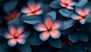 Blue Pink Flower Wallpaper 4K, Aesthetic Floral Desktop Background