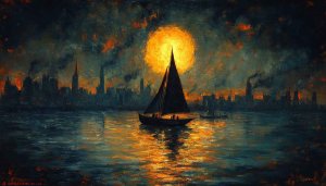 Sailboat Wallpaper: Cityscape Sunset Art 4k Wallpaper for Desktop