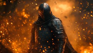 Epic Knight Wallpaper: Warrior in Armor, Fantasy Battle Scene 4K