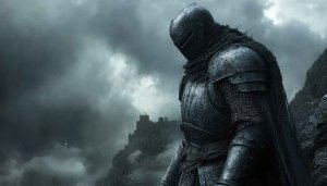 Dark Knight Wallpaper, Medieval Armor, Fantasy Castle, Stormy Sky, 4K