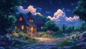 Cottage Wallpaper, Night Sky Wallpaper, Landscape Wallpaper, Anime Wallpaper 4K