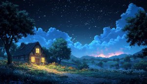 Anime Night Sky Wallpaper, Cottage Wallpaper, Starry Sky Wallpaper