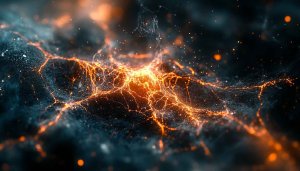 Abstract Nebula Wallpaper, Orange Glowing Lines, Dark Galaxy Theme