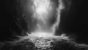 Monochrome Waterfall Wallpaper, Nature Scenery, Ocean, Rock, 4K Wallpaper