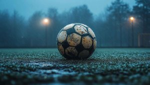 Soccer Wallpaper: Football on Rainy Field, HD Sports Wallpaper