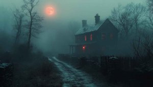 Horror House Wallpaper: Dark, Halloween, Scary, Foggy, Red Moon