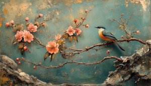 Bird and Blossom Branch Wallpaper, Aesthetic Spring Floral Background
