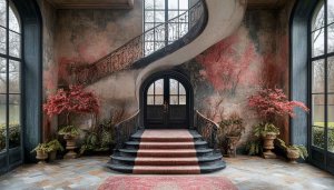 Grand Staircase Wallpaper: Elegant Interior Design, Luxury Home Decor