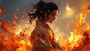 Demon Slayer Anime Wallpaper, Fire Aesthetic Background for Desktop