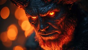 Demon Wallpaper: Fiery Eyes, Scary Creature, Horror, 4K Backgrounds