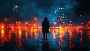 Rain Wallpaper: Lonely Silhouette in Cityscape - Phone & Desktop
