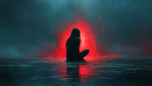 Dark Fantasy Woman Wallpaper: Eerie Red Aesthetic for Desktop & Mobile