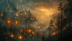 Enchanted Forest Wallpaper: Fantasy Castle and Magical Lights Scenery