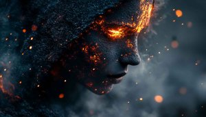 Inferno Woman Wallpaper: Fiery Portrait Art for Desktop and Mobile