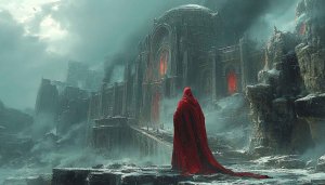 Fantasy Castle Wallpaper, Dark Academia, Red Robe, Landscape Art
