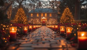 Christmas Wallpaper: Festive Holiday Lights and Candlelit Pathway