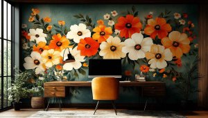 Floral Wallpaper for Desktop - Orange and White Flowers Art