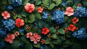 Floral Wallpaper: Red and Blue Flower Wallpaper for Desktop Background