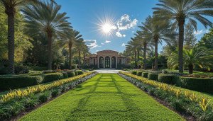 Luxury Mansion Wallpaper, Palm Tree Estate Home Screen Background