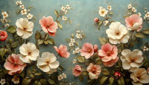 Floral Wallpaper: Pink and White Roses, Nature Art Background