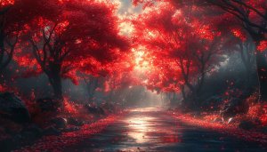 Autumn Red Forest Wallpaper: Aesthetic Fall Season Backgrounds
