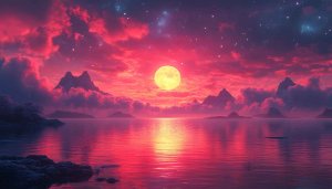 Full Moon Night Sky Wallpaper, Pink Clouds, Lake Wallpaper