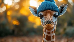 Cute Giraffe Wallpaper, Baby Animal Wallpaper, Winter Hat Wallpaper